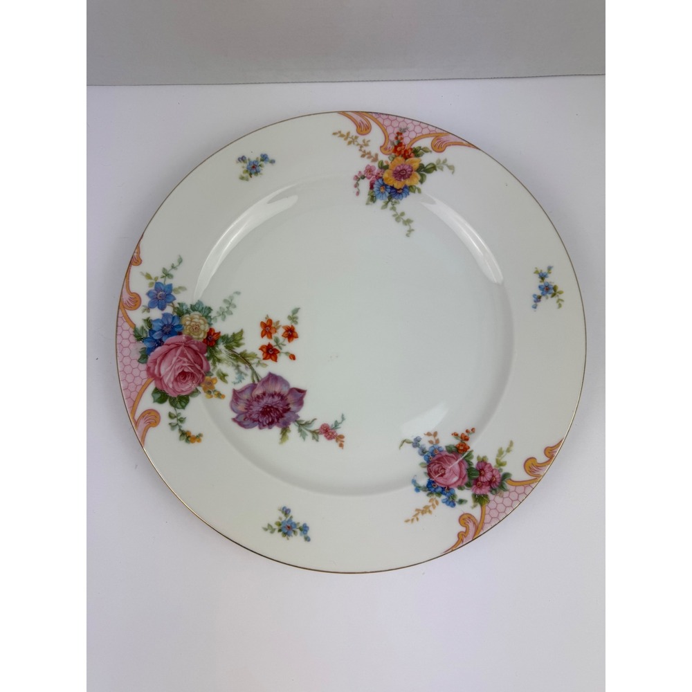 Epiag Czechoslovakia Porcelain Dinner Plate Floral Pink Honeycomb Gold Trim